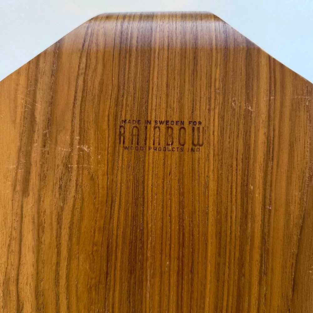 Teak Mid-Century Modern Serving Tray withStainless Steel Bowl • Charcuterie Tray - Picture 7 of 9